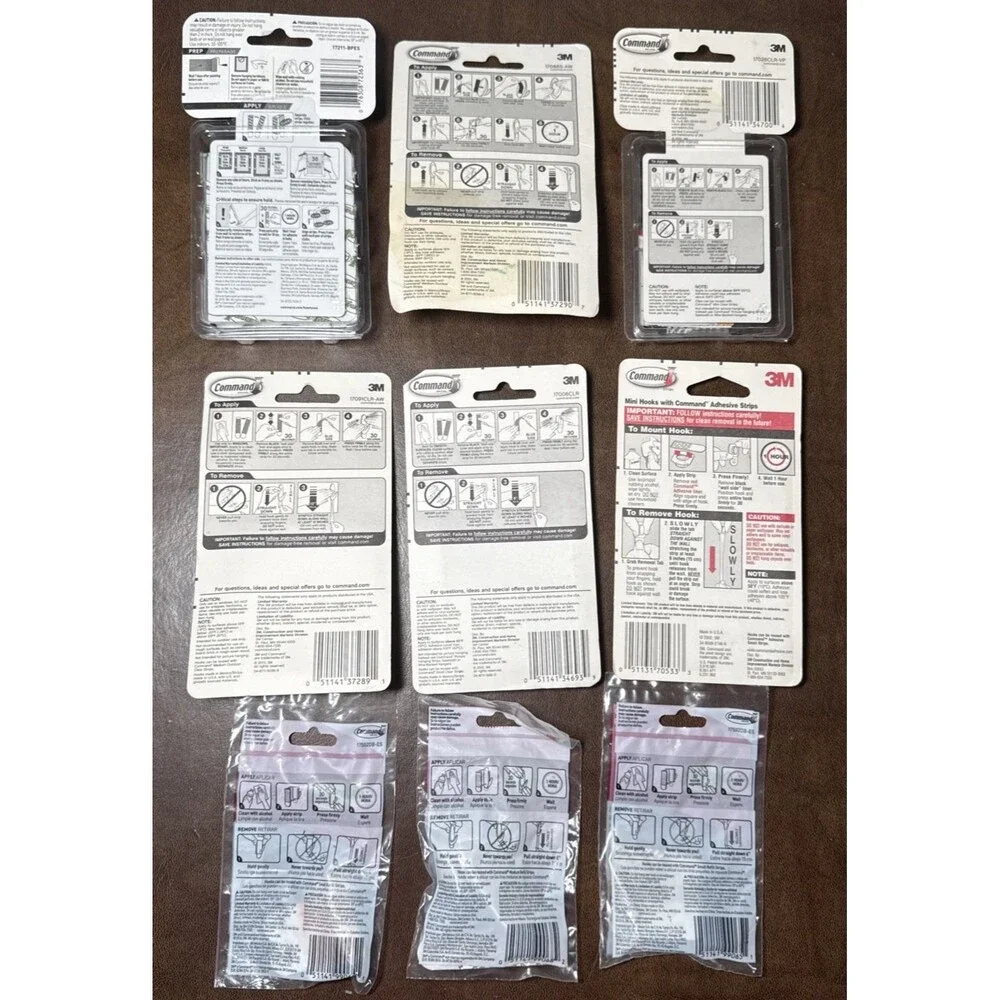 3M Command Hanging Hooks & Strips Assorted Variety 9 Packs Total
